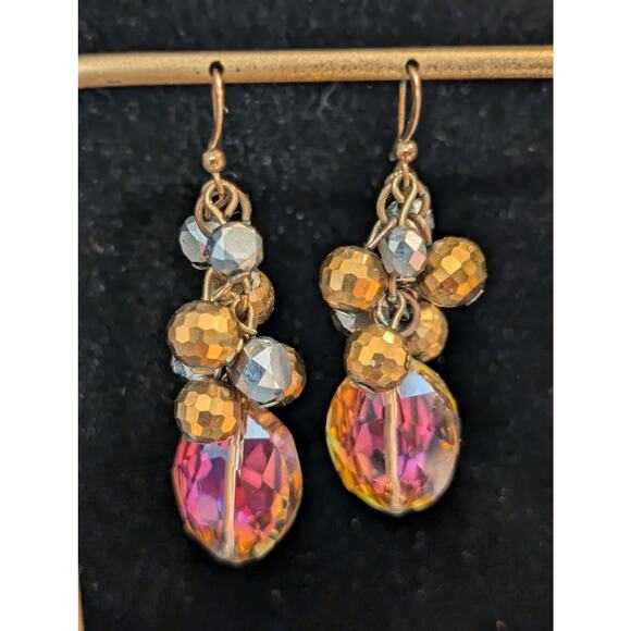 Metallic Faceted Cluster Large Faceted AB Crystal Dangle Earrings - Picture 1 of 7